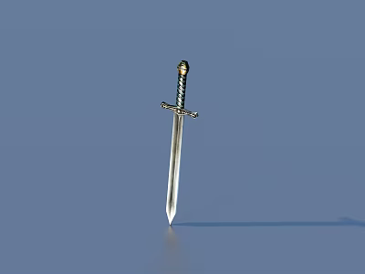 Classic Decorative Sword With Golden Hilt And Silver Blade On Blue Background 3d model