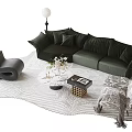 Modern Sofa and Coffee Table Set Dark Green with Gray Accent Chair Light Colored Rug