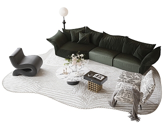 French Sofa Coffee Table Combination Special-shaped Sofa Single Chair Petal Sofa 3d model