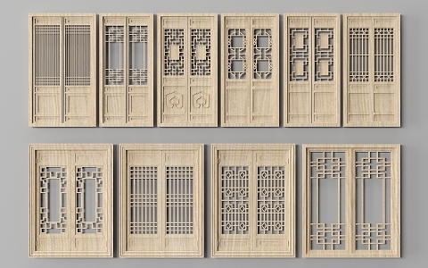 Chinese-style double-door wooden door 3d model