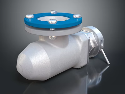 Industrial Mechanical Valve With Silver Body And Blue Bolted Top Cover 3d model
