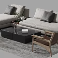 Modern Gray Sofa and Coffee Table Set With Gray Pillows Black Table and Gray Rug 3d model