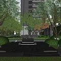 Serene Residential Landscape With Seating Area Lush Trees Greenery Lawn And Stone Pathway