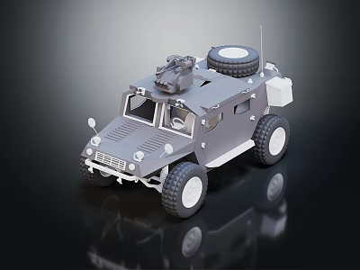 Gray Armored Vehicle Model With Large Tires Spare Tire And Roof Equipment 3d model