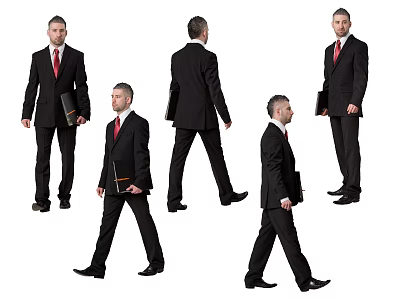 Businessman In Suit With Briefcase Multiple Angles And Walking Poses 3d model
