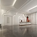 Modern Front Desk Reception With Arched Illuminated Wall And Decorative Vase Lighting Elements 3d model