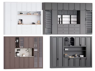Modern Sideboard Storage Designs With Glass Doors Wooden Cabinets And Multiple Colors For Kitchen 3d model