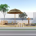 School Building With Kids Sandpit Shade Canopies Parking Lot Trees And White Fence
