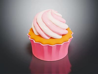 Delicious Cupcake With Pink And White Swirled Frosting Orange Base And Pink Liner 3d model