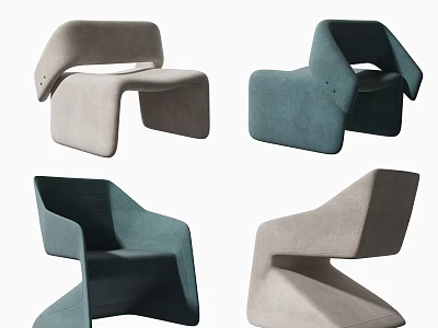 Modern Minimalist Accent Chair With Light Gray And Teal Upholstered Fabric Unique Curved Design 3d model
