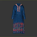 Blue Long Sleeve Dress With Ruffled Collar And Floral Embroidery Design
