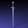 White Medieval Sword With Sharp Blade And Round Pommel On Blue Background 3d model