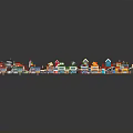 Colorful Small Houses Arranged In A Row With Various Roof And Wall Colors