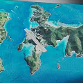 Island Terrain With Green Vegetation Surrounded By Blue Ocean And Central Runway Structure
