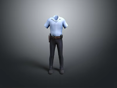 Blue Short Sleeve Shirt With Black Pants Belt And Tool Pouch For Daily Use 3d model