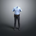 Blue Short Sleeve Shirt With Black Pants Belt And Tool Pouch For Daily Use