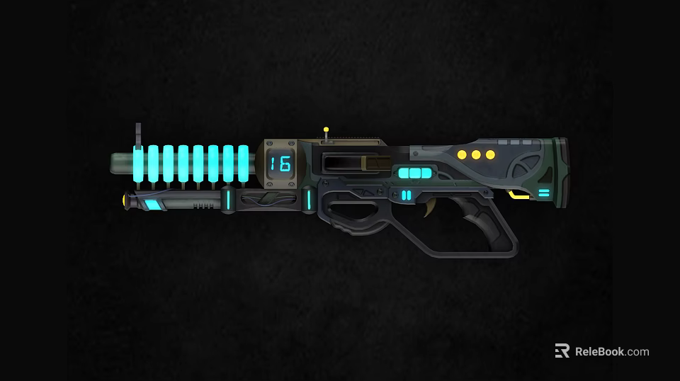 Futuristic Sci Fi Weapon With Glowing Blue Elements And Digital 3d model 
