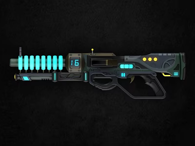 Futuristic Sci Fi Weapon With Glowing Blue Elements And Digital 3d model