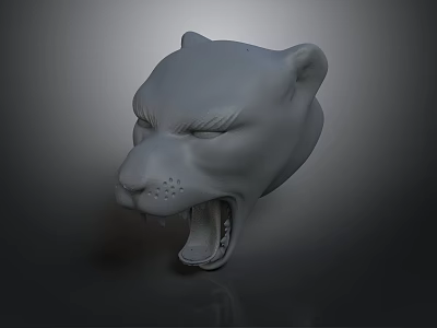Roaring Gray Panther Head Model With Open Mouth And Sharp Teeth 3d model