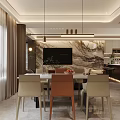 Modern Luxury Open Living Dining Room With Landscape Backdrop Sofa Coffee Table And Staircase