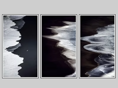 Abstract Black And White Wave Art Triptych For Modern Wall Decor 3d model