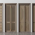Modern Double Doors Featuring Various Geometric Patterns Line Designs And Brown Frames 3d model