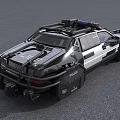 Black And White Police Car With Emergency Lights And Gear