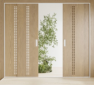 Modern sliding door solid wood sliding door 3d model