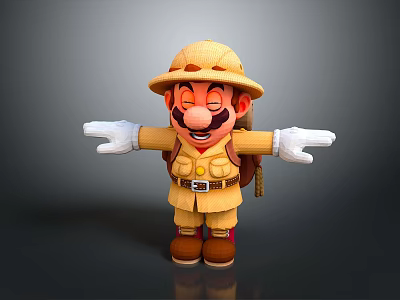 3D Cartoon Explorer Character Wearing Safari Hat Backpack With Open Arms 3d model