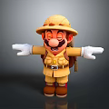 3D Cartoon Explorer Character Wearing Safari Hat Backpack With Open Arms