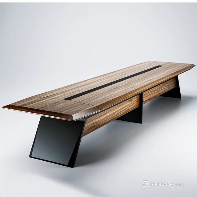 Modern Wooden Office Desk With Black Metal Legs And Sleek Tabletop Design 3d model 