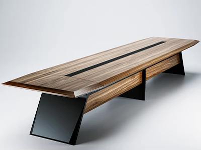 Modern Wooden Office Desk With Black Metal Legs And Sleek Tabletop Design 3d model