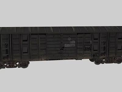 Vintage Dark Green Train Freight Car With Metal Doors And Wheels 3d model