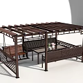 Wooden Pergola Outdoor Structure With Swing Bench Table And Decorative Plant