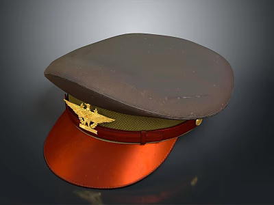 Brown Military Style Hat With Red Brim Golden Badge And Classic Design 3d model