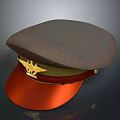 Brown Military Style Hat With Red Brim Golden Badge And Classic Design
