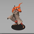 Orange Dog Like Character Wearing Trench Coat Holding Gun Red Pants Standing Pose on Base