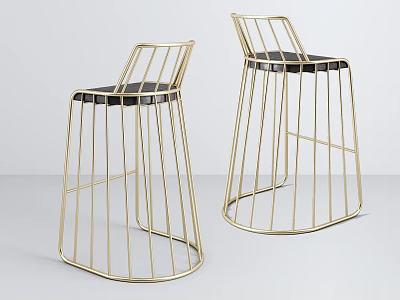 Stylish Gold Metal Wire Bar Stools With Black Seats Modern Design For Kitchen Island 3d model