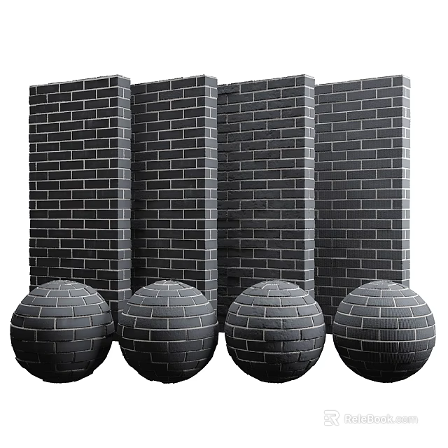 Black Brick Wall And Spherical Building Components For Construction Use 3d model 