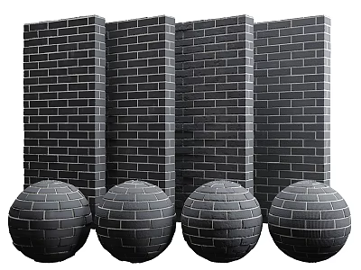 Black Brick Wall And Spherical Building Components For Construction Use 3d model