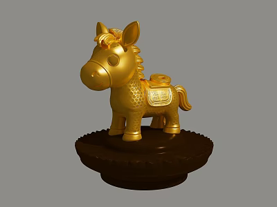 Golden Pony Ornament Decoration Set With Brown Base And Decorative Design For Home Decor 3d model