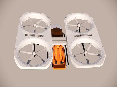 Manned Flying Vehicle With White Body Four Propellers And Orange Seat 3d model