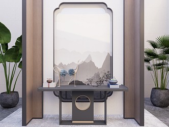 New Chinese Style Entrance Table Entrance Cabinet Decoration 3d model