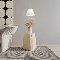 Light Wood Side Table With White Sofa Table Lamp Dried Flowers And Circular Pattern Rug 3d model