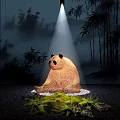 Indoor Landscape With Panda Sculpture Bamboo Trees Moss Stone Base And Spotlight