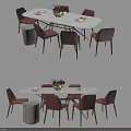 Modern Oval White Dining Table Set With Pink Chairs And Accent Stool 3d model