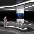 Modern Display Cabinet Showcase With Sleek Structure Interactive Tablets And Standing Person 3d model