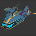 Futuristic Blue And Yellow Sci Fi Spaceship For Cosmic Aerospace Exploration