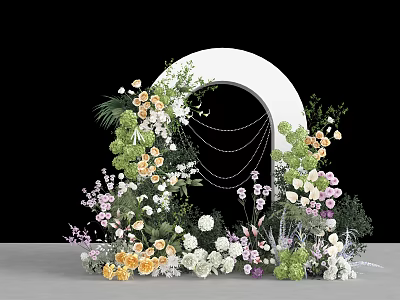 Elegant Decorative Ornament Set With Half Moon Arch And Mixed Floral Greenery 3d model