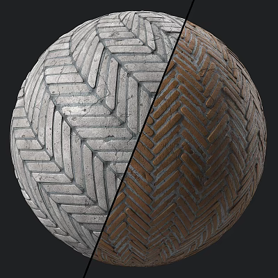Floor Tiles With Herringbone Pattern Light Gray And Brown Dual Color Design 3d model